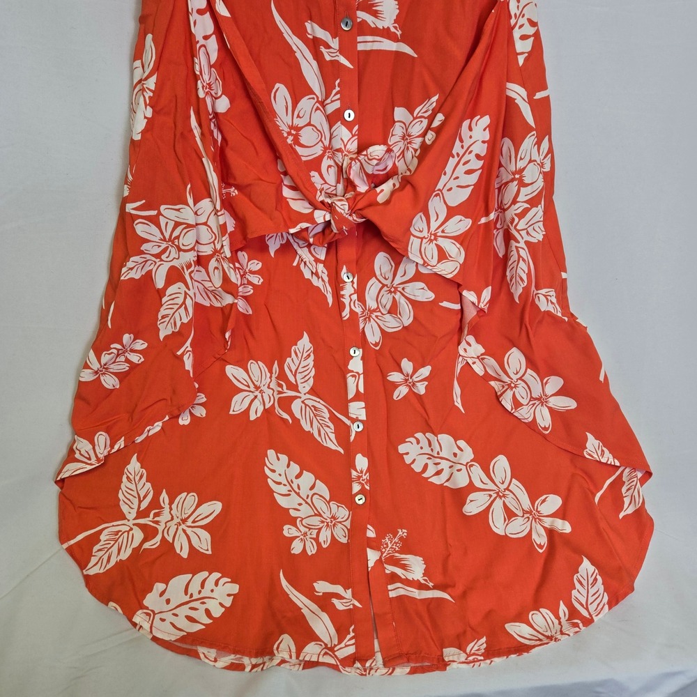 Tommy Bahama Hibiscus Hiatus Front Tie Floral Sundress Coral Orange White Large - Picture 8 of 11